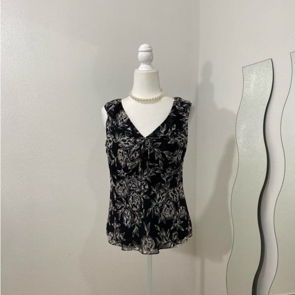 LOFT Black Fitted Tie Front Blouse